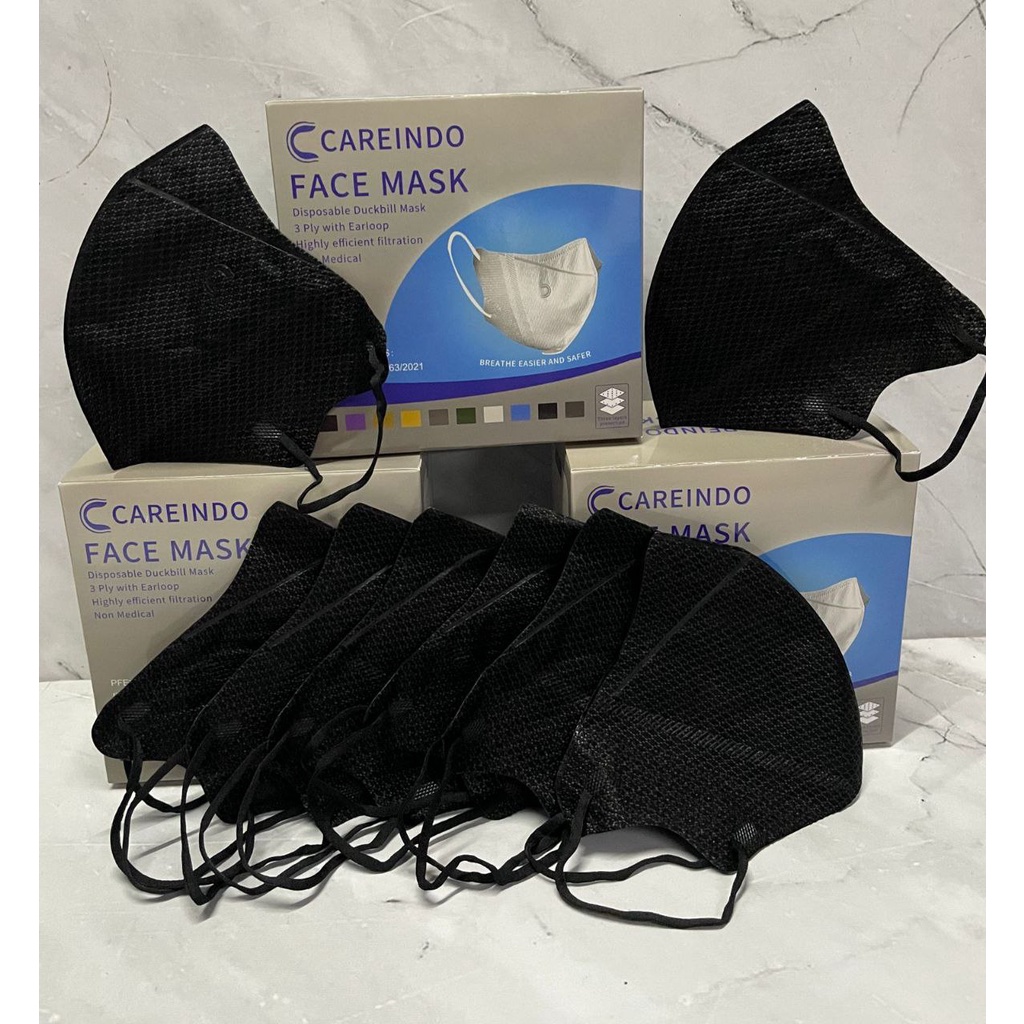 MASKER DUCKBILL CAREINDO GARIS 3 PLY ORIGINAL ISI 50PCS/DUCKBILL MURAH/DUCKBILL PUTIH DAN HITAM