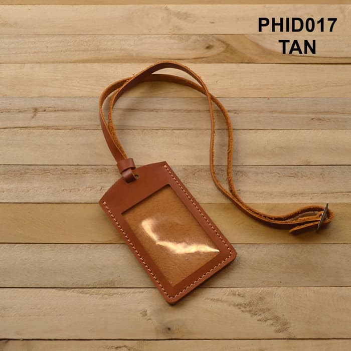 gantungan ID card kulit asli warna tan| id card holder PHID017