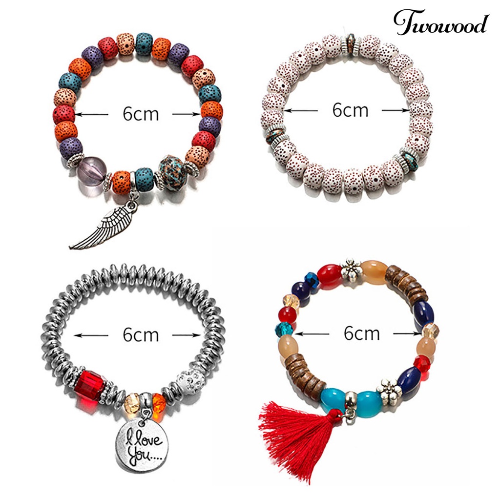 4 Pcs / Set Gelang Rantai Rumbai Manik-Manik Gaya Bohemian Vintage Untuk Wanita