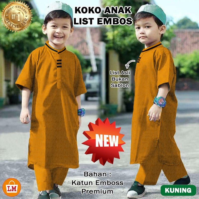 TERBARU TERMURAH Baju SETELAN KOKO ANAK LIST Katun Emboss Usia 2-15 tahun LMS 11447-11453