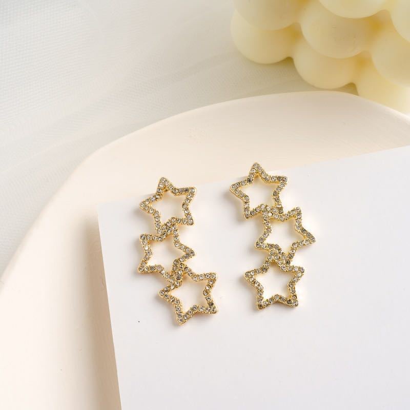 Micro inlay rhinestones Pentagram anting-anting Korea Selatan Dongdaemun sterling silver anting-anti