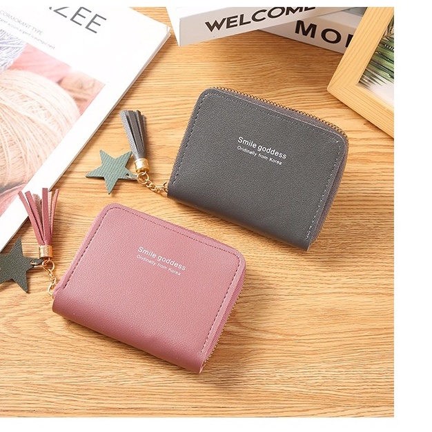 ASIN829 Dompet Wanita Dompet Koin Mode Ritsleting Pendek D03 Dompet Kartu Multi-fungsi Mengimpor Dompet Kecil