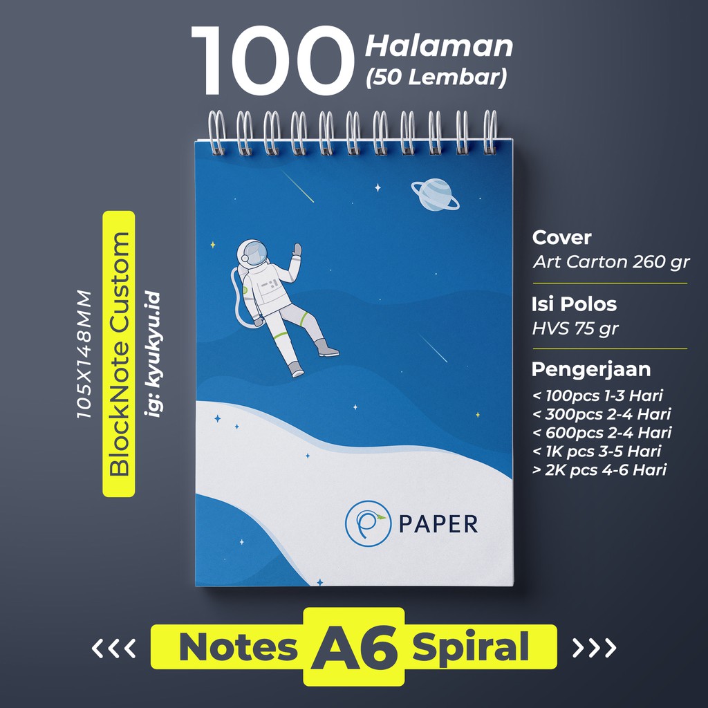 

Notes A6 Spiral - 100 Hal / Buku Catatan / Block Note Custom / Souvenir