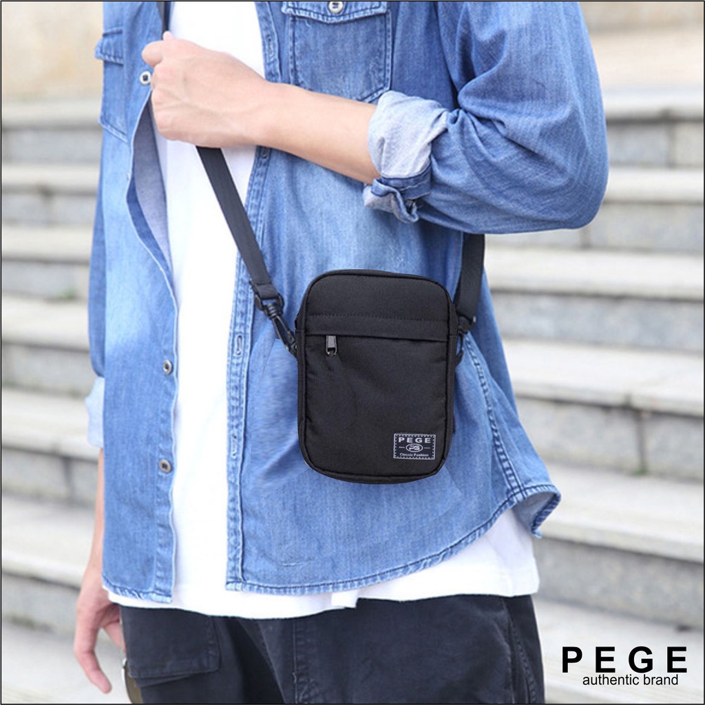 Tas Selempang Pria Kasual Polos Hitam Slempang Cowok Keren Slingbag Bahu Pria - PG - 8864