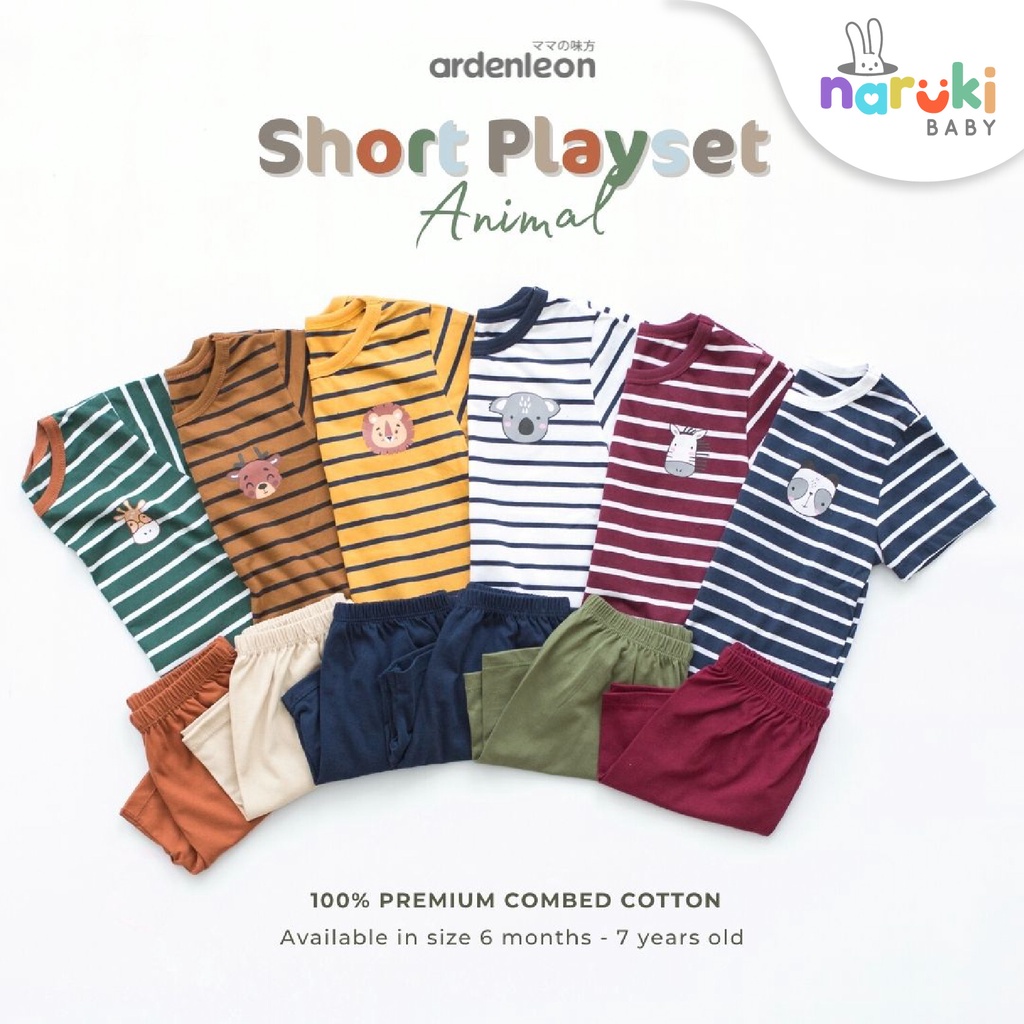 Ardenleon Short Playset Animal Stripe Kid Arden Leon Baju Setelan Anak