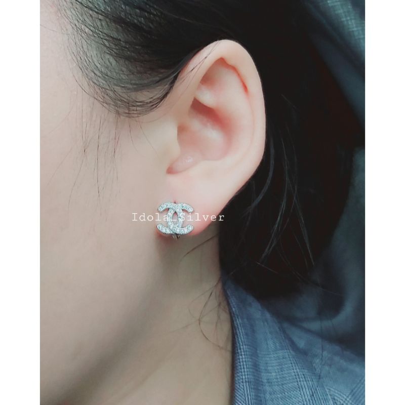 ANTING PERAK ASLI SILVER 925 LAPIS EMAS MODEL JEPIT CHANEL - PERHIASAN PERAK WANITA