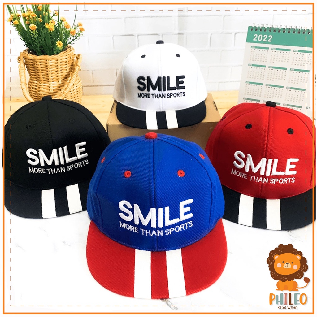 PHILEO | TOPI ANAK FASHION HAT BORDIR TULISAN SMILE MORE THAN SPORTS UNISEX SNAP BACK