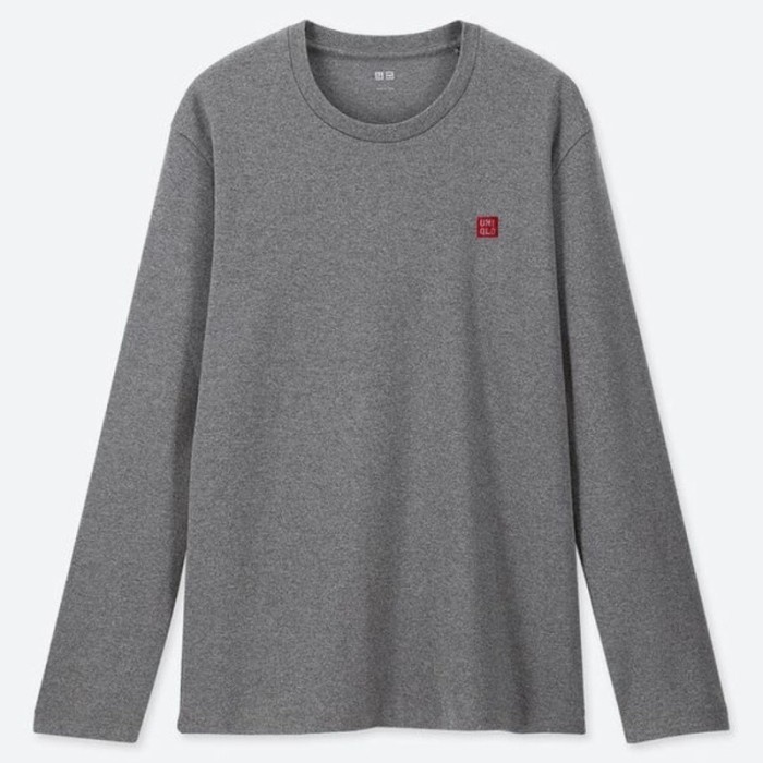 (Unisex) Sweater Uniqlo Crewneck Long Sleeve Tshirt Pria Dan Wanita - Dark Grey, S