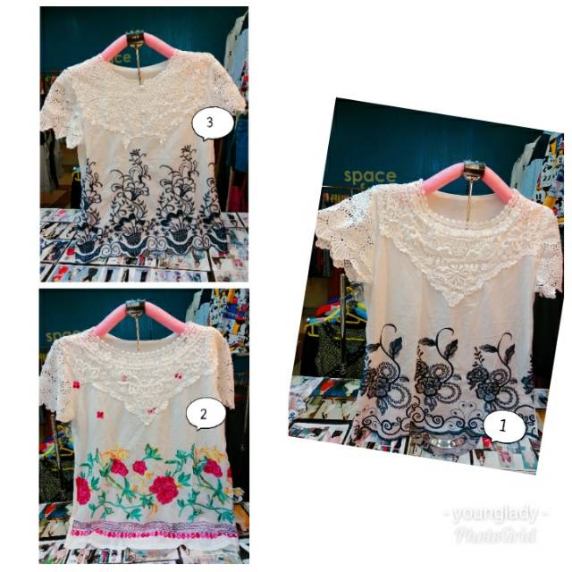 Blouse atasan putih big size katun brokat bordir import