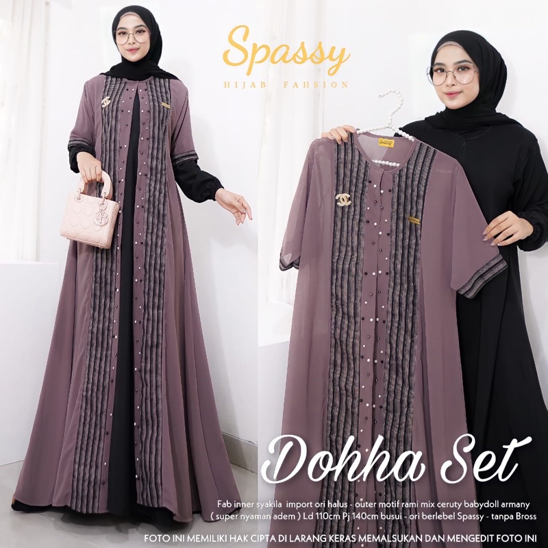 DOHHA SET PREMIUM MOTIF POLOS SALUR BY SPASSY-Plum