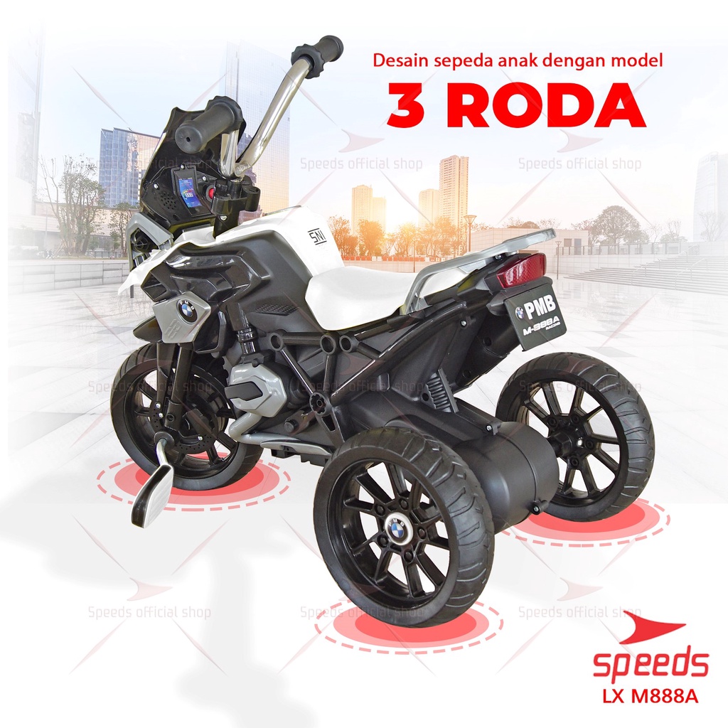 SPEEDS Sepeda Motor Anak Manual Mainan Motor Anak Roda 3 Baterai Sepeda Motor Manual M888A