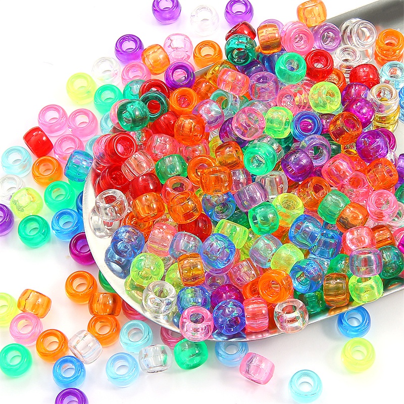 100Pcs 9mmx6mm  Round Big Hole Transparent Plastic Beads Spacer Loose Beads for Jewelry Making DIY Handmade Bracelet Accessories