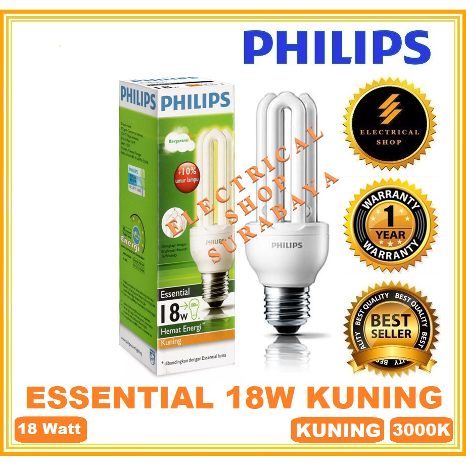 PHILIPS LAMPU ESSENTIAL 18W 18 WATT KUNING (HARGA GROSIR &amp; GARANSI) JARI WW PROMO MURAH ORIGINAL