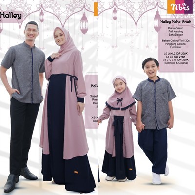 Baju Dress Muslimah Gamis Halley Sarimbit 2021 Keluarga Nibras Lilac Navy