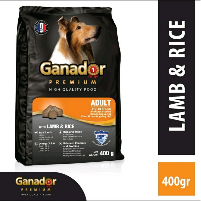 Ganador Premiun Adult With Lamb &amp; Rice Dog Food / Makanan Anjing Kering 400gr Freshpack