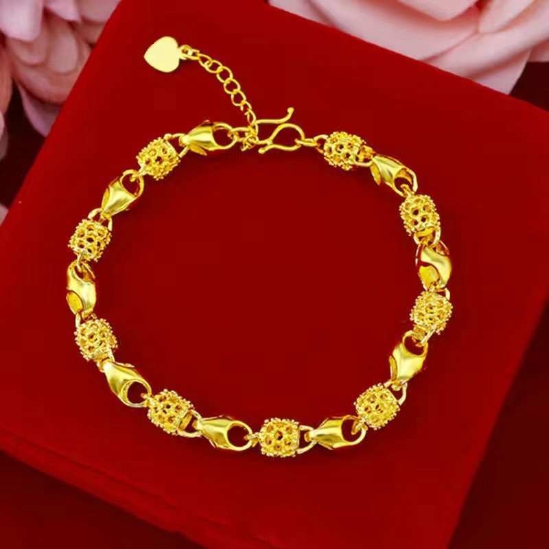 Hong Kong Bebas Pajak Sangat Indah Gelang Emas Asli Fashion Wanita Emas Murni Nikah Hadiah Gelang