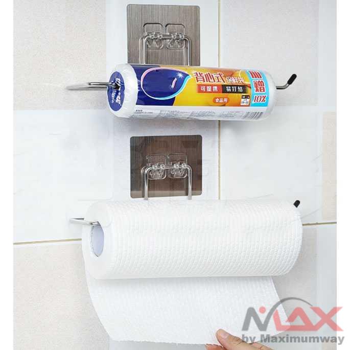 Roll Holder Tisu Gulung, Cantelan Serbet Plastik Warp Roll Gantungan Tempat Tisu Towel lap Rack Stainless Steel kamar mandi dan dapur Kitchen Toilet Paper Holder Tissue Holder Hanging Bathroom Toilet Paper Holder Roll Paper Holder Towel Rack Stand Storage