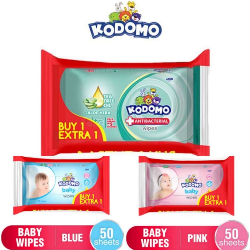 Kodomo Baby Wipes Tissue Basah Bayi - Rice Milk [50 Sheet / BUY 1 GET 1 FREE]