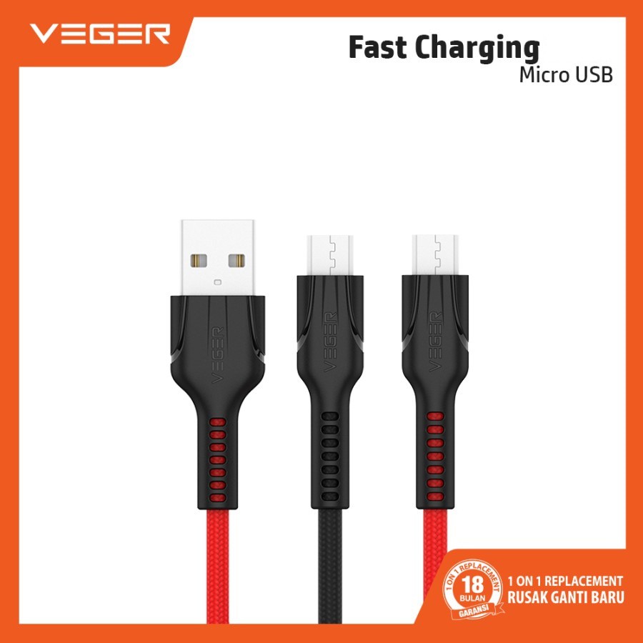 Kabel Data Micro usb VEGER VP-14 Fast Charging 2.4A panjang 100cm