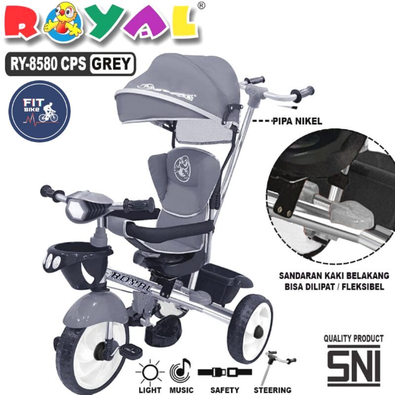 STROLLER BIKE SEPEDA RODA 3 TRICYCLE ANAK ROYAL 8580 CP KURSI PUTAR MUSIK LAMPU