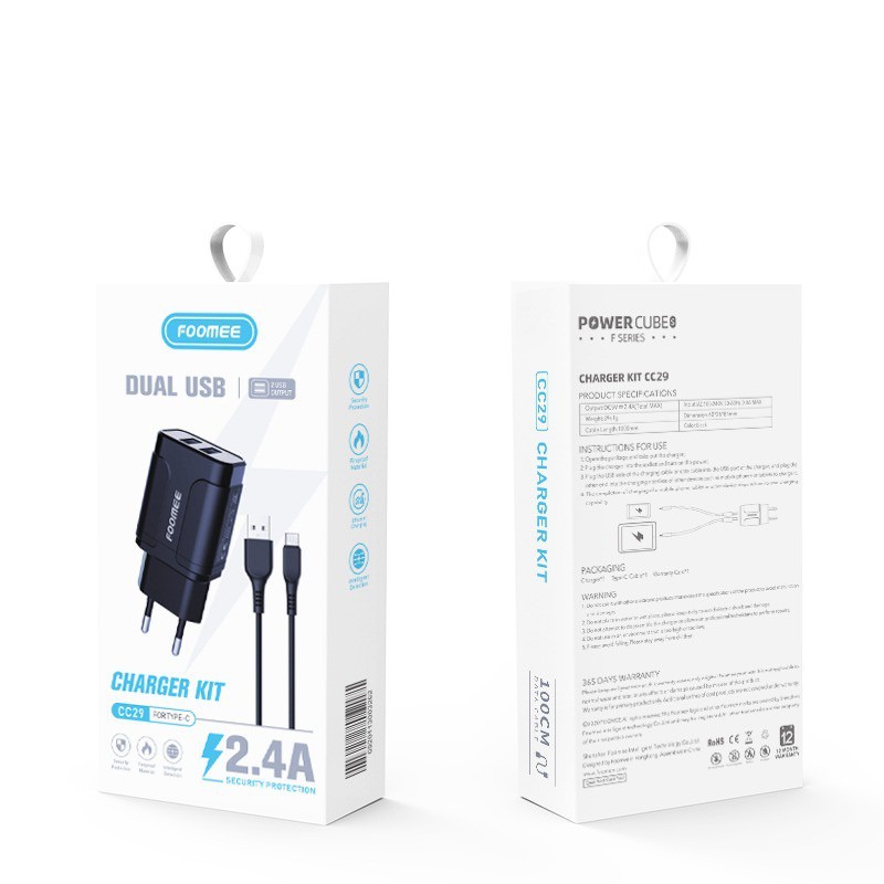 FOOMEE Charger CC05S 2.1A Charger Kabel Data TYPE-C 2 Port USB ORIGINAL BISA COD SELURUH INDONESIA