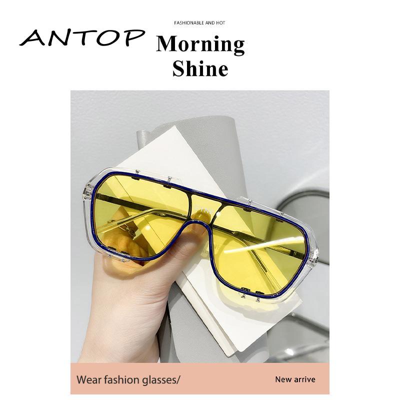 Kacamata Hitam Aviator Lensa Kuning Uv400 Gaya Vintage Model One piece Bingkai Besar Untuk Pria Dan Wanita