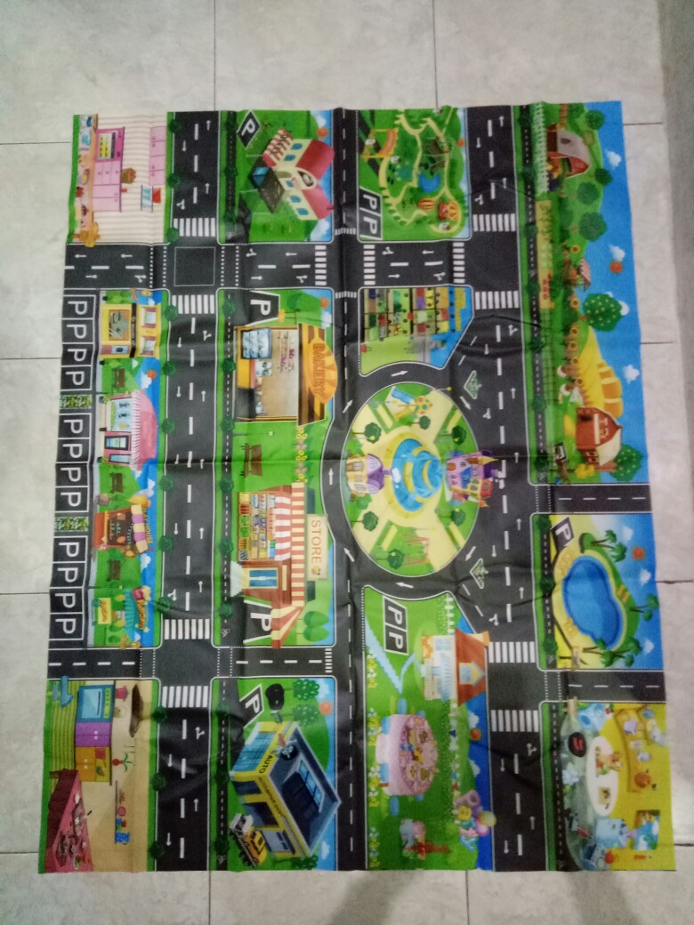 Matras/tikar Motif Peta Parkir Kota+tanda Jalan/lalu Lintas Untuk Bermain Anak Laki-laki/perempuan