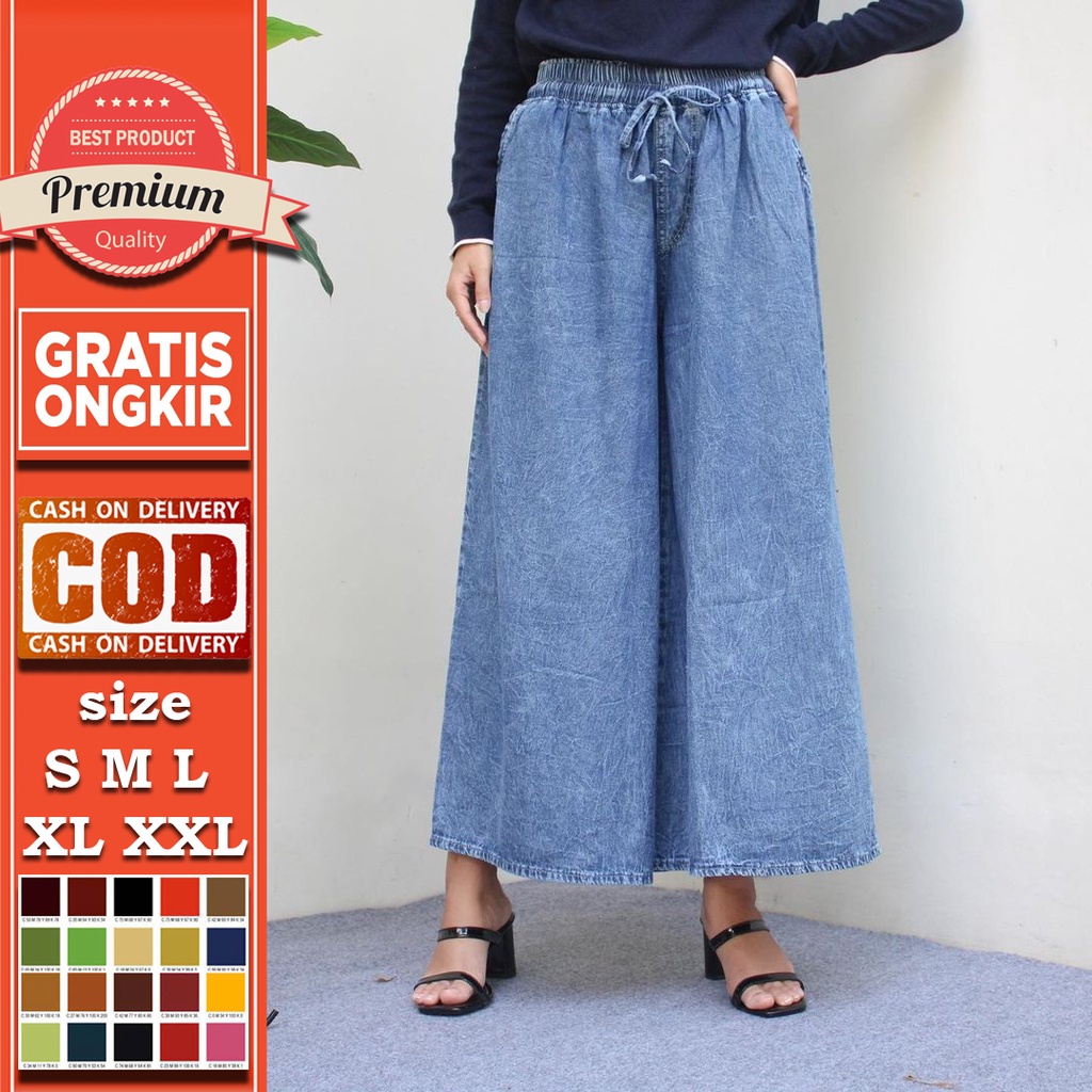 CELANA KULOT JEANS SNOW HIGWAIST WANITA PREMIUM / JEANS RAWIS & LIPAT JUMBO