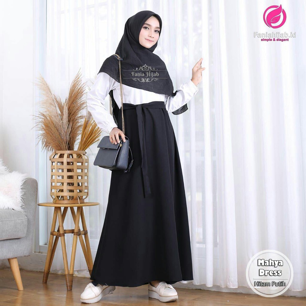 GAMIS MAHYA DINAS HITAM PUTIH BY FANIA HIJAB
