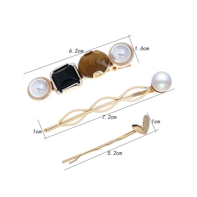 LRC Jepit Rambut Fashion Gold Alloy Pearl Geometric Hair Clip Set F57370