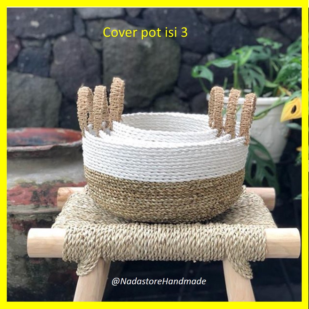 New Arrival Round Mini Bowl Basket With Handle Natural White Combination isi 3
