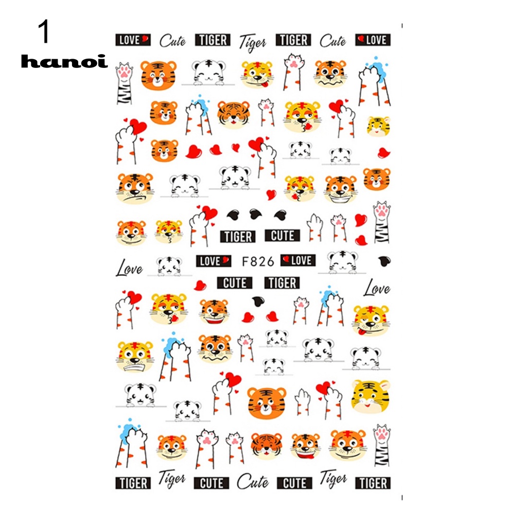 Han_stiker Kuku Motif Hewan Harimau Untuk Nail Art