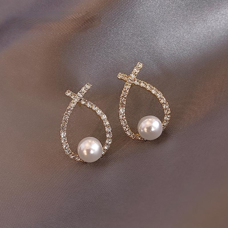 S925 Silver Needle Korea Earrings Trendy Stud Earrings Crystal Shine Pearl Ear Jewelry