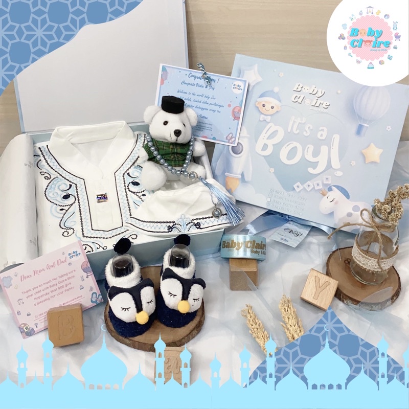Hampers baju koko baby boy, kado aqiqah, parcel bayi, kado lahiran bayi laki-laki, hampers lebaran