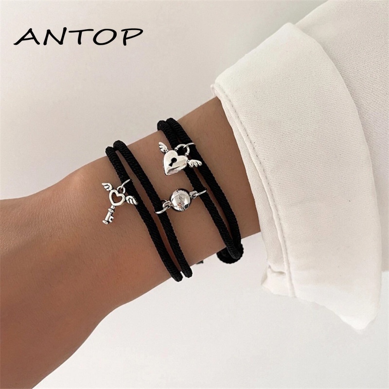 2pcs Gelang Couple Magnet Pasangan Sayap Cinta Kunci Unisex Fashion Aksesoris Hadiah