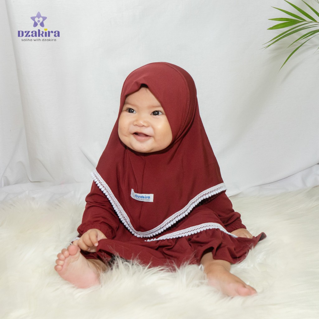 GAMIS BAYI 0-3thn RENDA POMPOM KIRANA MAROON JERSEY TWIST PREMIUM ORIGINAL by DZAKIRA