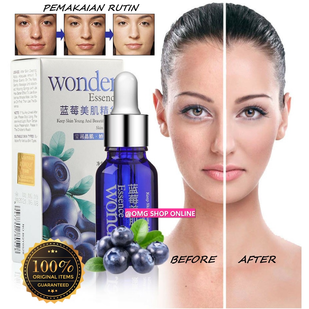 Serum Wajah Glowing Wonder Essence Blueberry ORIGINAL &amp; HOLOGRAM 15 ml / Serum Penghilang Bekas Jerawat dan Flek Hitam Pori Pori / Pemutih Organik dan Glowing / Pelengkap Masker Wajah Organik Korea Murah Whitening Anti Aging Skincare TERLARIS OMG SHOP