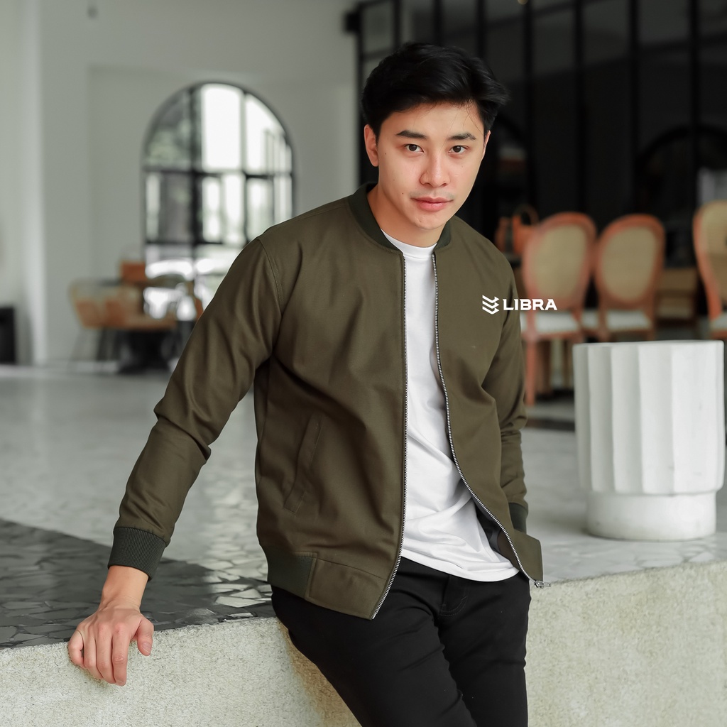 Libra Jaket Canvas Bomber Pria Premium-Green Rib Green