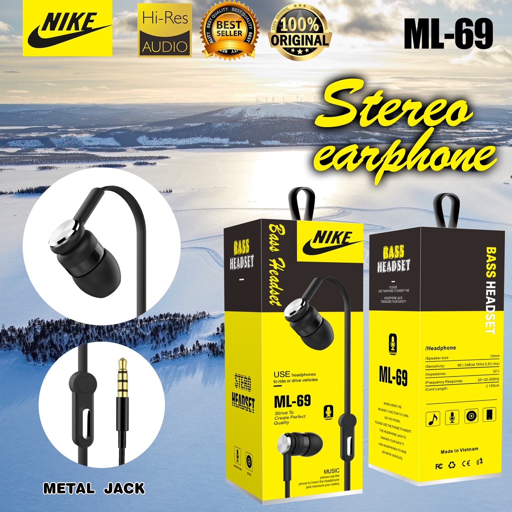 MIINII Headset ML69 Earphone+Mic Branded Stereo Music Bass