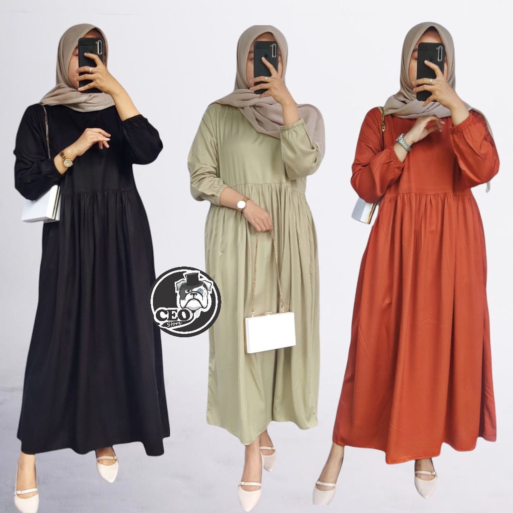 Shafa Midi Dress TERBARU Busui &amp; Non Busui / Midi dress PREMIUM Rayon Twill / DRESS WANITA MUSLIM / GAMIS