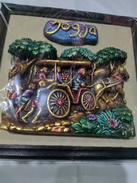 LUKISAN TIMBUL KERETA KUDA ANDONG JOGJA 27x27x2 cm - PAJANGAN DEKORASI DINDING RUMAH MURAH