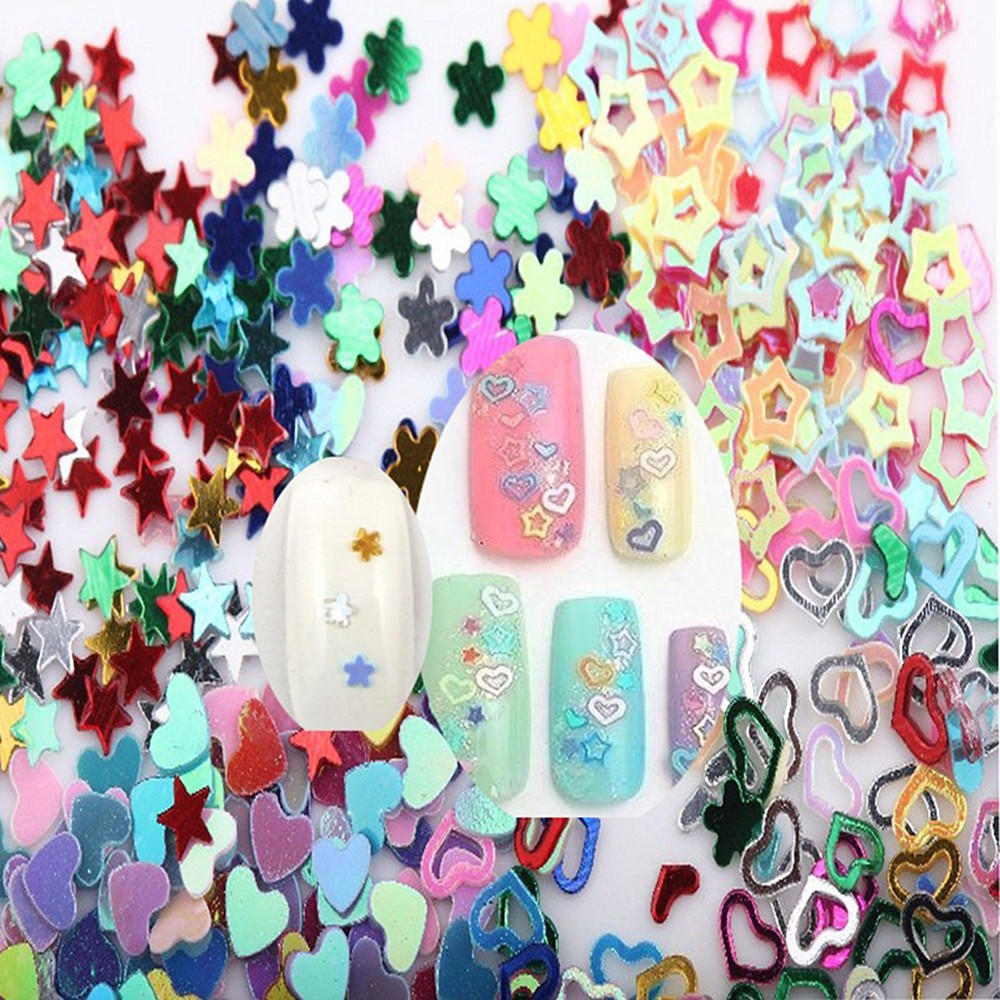 【TERSEDIA &amp; COD】5000 pcs Campuran Flash Jantung Bintang Bunga Sequin Sticker Applique Kuku DIY 3mm