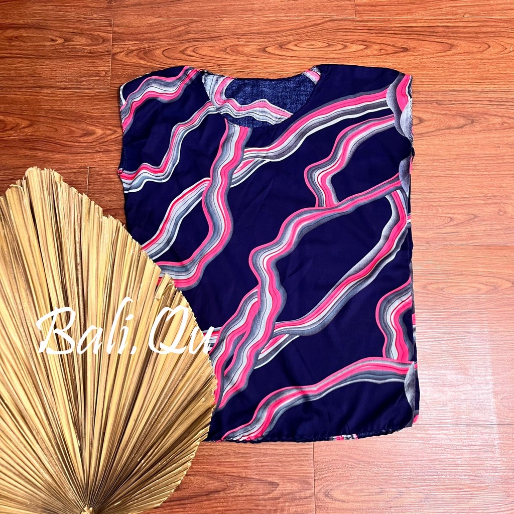 Baju Atasan XL Rayon Motif Bali-BIRU BOTOL VANESSA