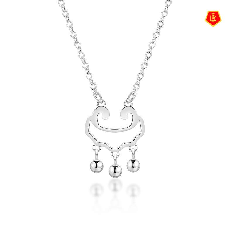 [Ready Stock]S925 Silver Longevity Safety Lock Necklace Women's Retro Simple Niche