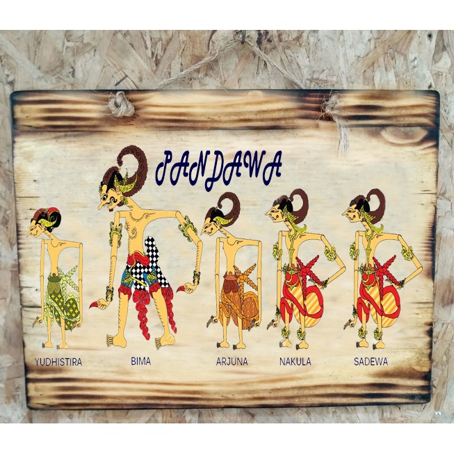 Hiasan Dinding Dekorasi Dinding Lukisan WAYANG KULIT PANDAWA LIMA Vintage Hiasan Dinding Ruang Tamu
