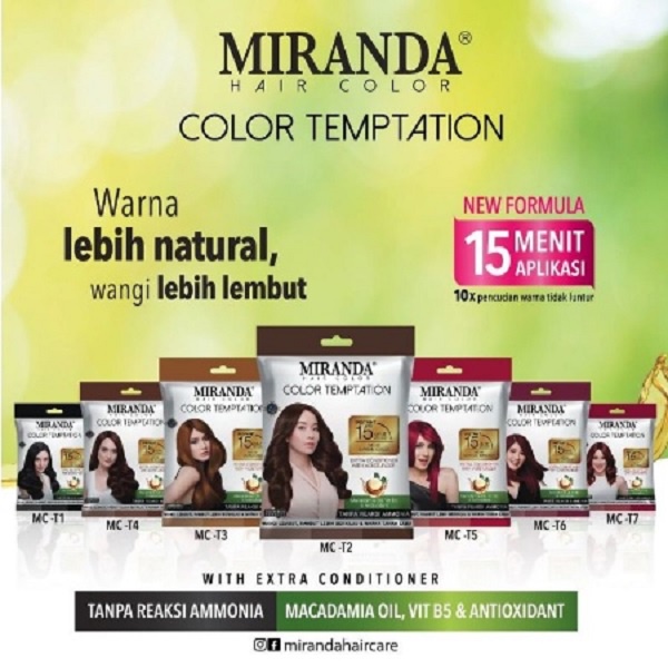 MIRANDA Hair Color Temptation 20ml BPOM Cat Pewarna Rambut Sachet Instan 15 Menit Colour Cepat (KIM)