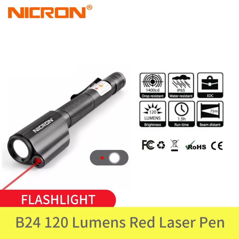 NICRON B24 - Laser Pen Flashlight - Senter Mini Portabel 120 Lumens dengan Laser Pointer
