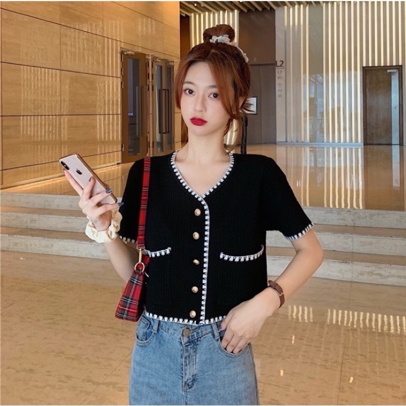 (PREMIUM) Rajut lengan pendek Model Korea Slim Crop