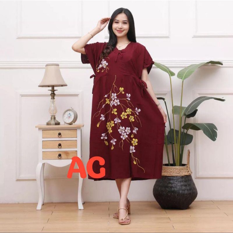 DASTER KIMONO TERBARU DRESS LUKIS MOTIF BUNGA SAKURA RAYON TEBAL JUMBO