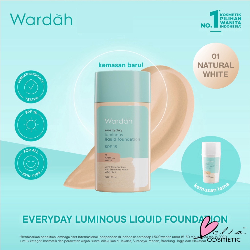 ❤ BELIA ❤ WARDAH Everyday Luminous Liquid Foundation SPF 15 35ml | Everyday Luminous Face Powder 40g | foundation cair wardah